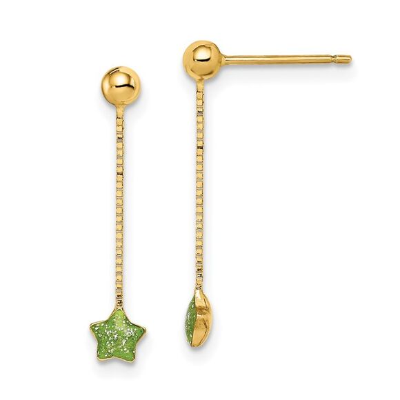 14k Yellow Gold Madi K Enameled Star Chain Dangle Post Earrings